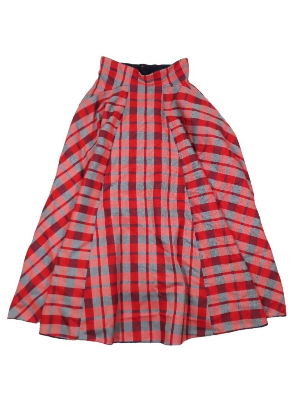 Dior Check Flare Skirt Long Wool Sample Red Navy 36